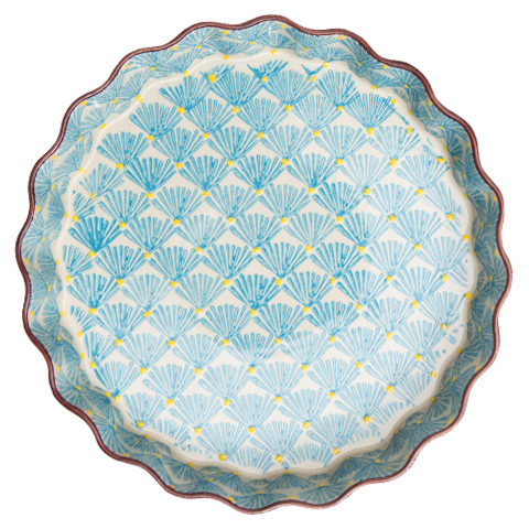 Quicheform mit Strukturpunkten, Türkis, Gelb, 22x4 cm