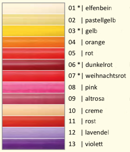 Stabkerzen, durchgefärbt, 22x180 mm, viele Farben (Farben: 01-13)
