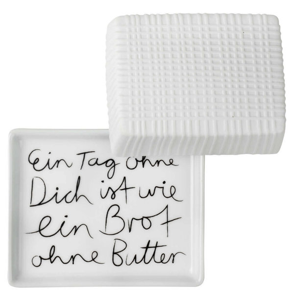 ½ Butterdose "Ein Tag ohne Dich..." von Räder, Porzellan, weiß, 10x6x8 cm
