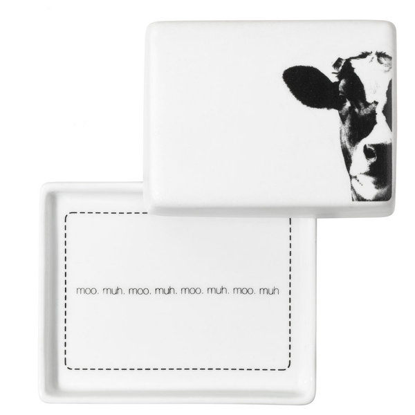 ½ Butterdose "Kuh" von räder, Porzellan, weiß/schwarz, 10 x 8 x 5 cm