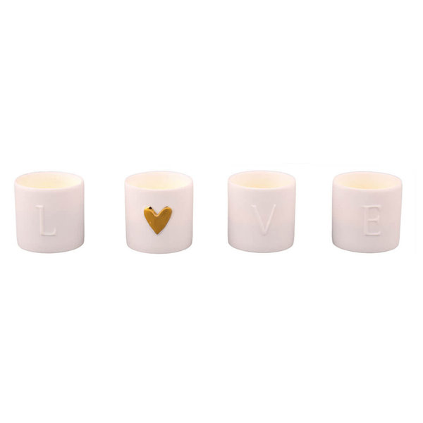Teelichthalter Set LOVE mit goldenem Herz von räder, 4er Set, 4,5 x 4,5 cm