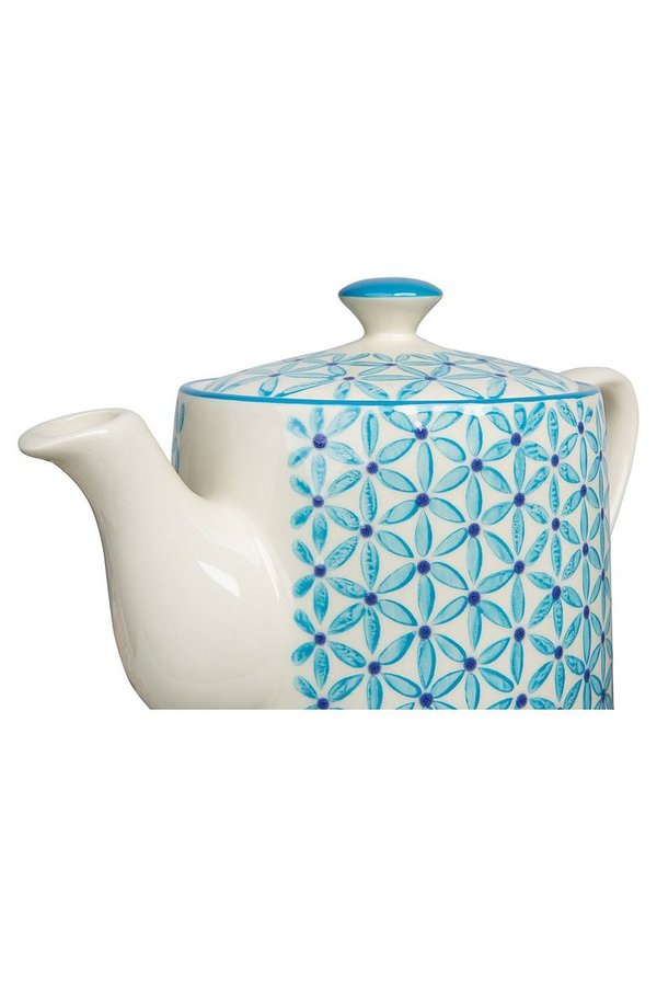 Teekanne mit blauen Blumenprint, Steingut - Tranquillo