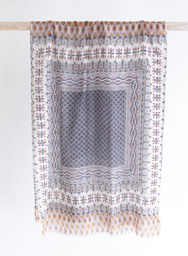 Schal aus 100% Wolle (Merino) mit Ethnomuster 70 x 180 cm, Curry