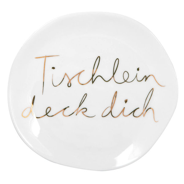 Kleiner Teller "Tischlein deck dich", Porzellan, weiß/gold, 14 cm - räder