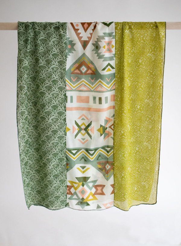 Schal aus reiner Baumwolle (Bio) "Patch" 85 x 195 cm, grün/bunt