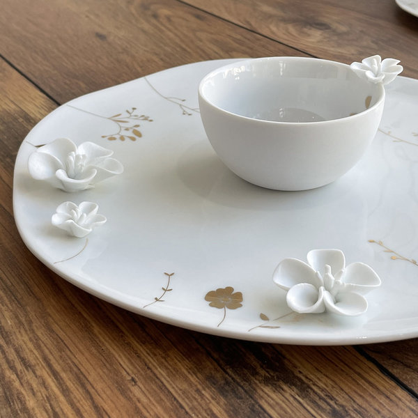Porzellangeschichten Schale "Blume" weiß/ gold, 9 x 5,5 cm - räder