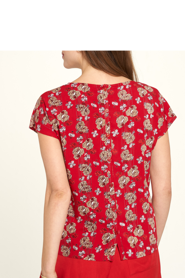 EcoVero Shirt, Viskose, Blossom rot floral, Gr. 36-44 - Tranquillo