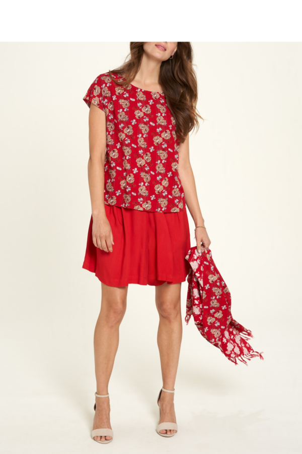 EcoVero Shirt, Viskose, Blossom rot floral, Gr. 36-44 - Tranquillo