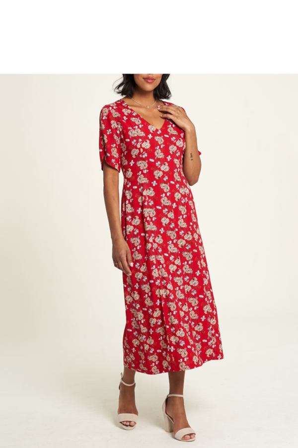 EcoVero Sommerkleid, Kleid, Viskose, Blossom rot floral, Gr. 36-44 - Tranquillo