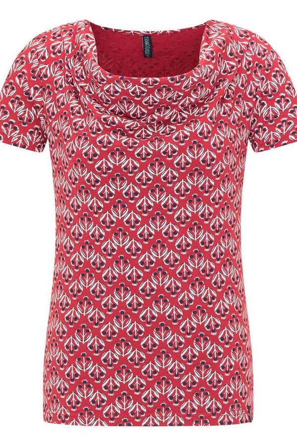 Jersey Shirt, Wasserfallausschnitt, Baumwolle (Bio), Thistle/Rot gem., S-XL - Tranquillo